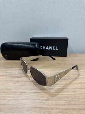 CHANEL Silver Metal Frame Sunglasses with Dark Lenses